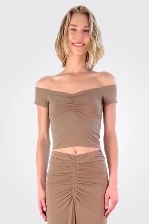 Off Shoulder Short Sleeve Crop Tee - Hazel