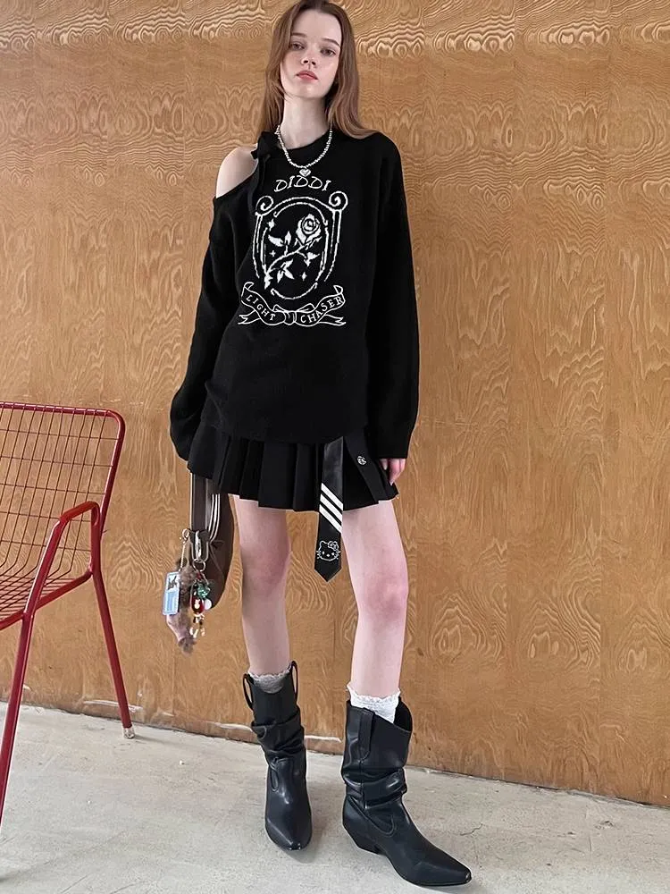 Off shoulder strap pullover sweater【s0000010844】