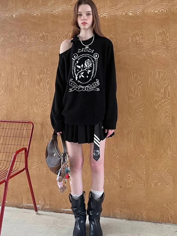 Off shoulder strap pullover sweater【s0000010844】