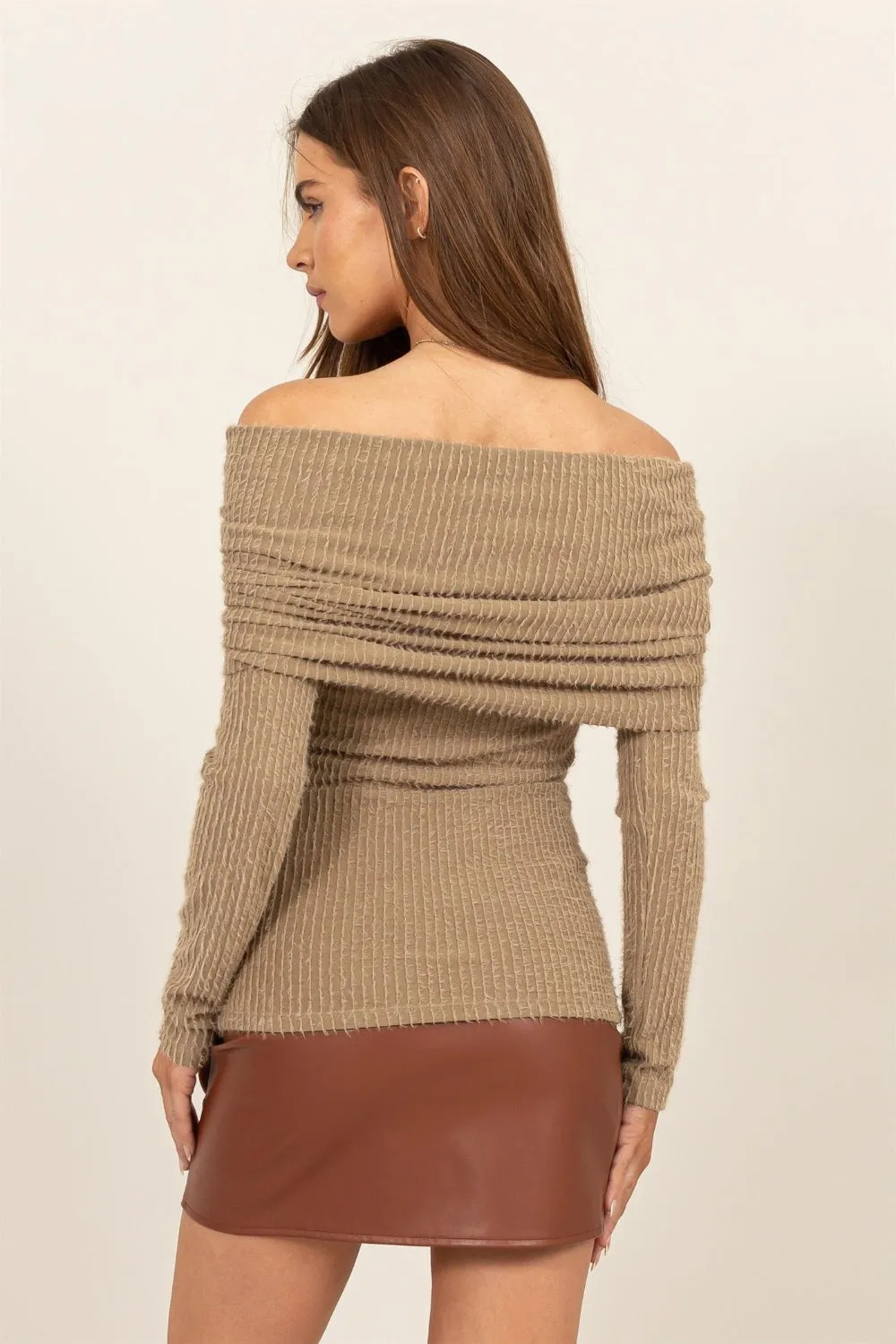 Off Shoulder Textured Knit Top