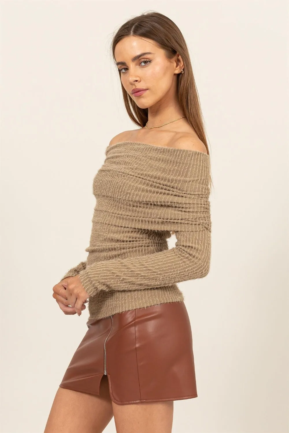 Off Shoulder Textured Knit Top