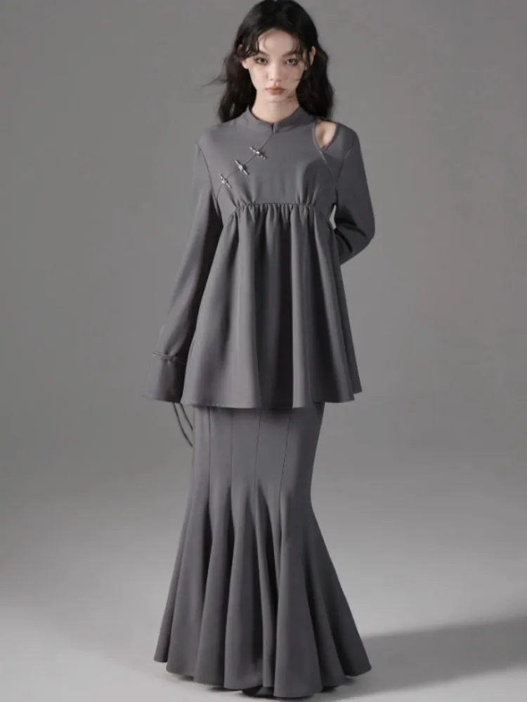 Off-Shoulder Top Fishtail Skirt Set
