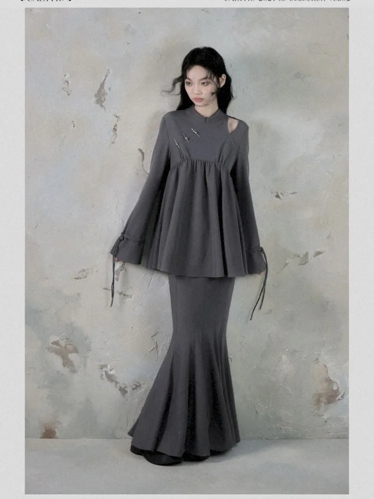 Off-Shoulder Top Fishtail Skirt Two-piece Set