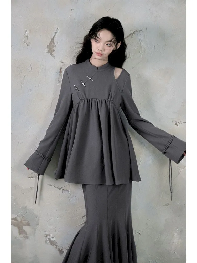 Off-Shoulder Top Fishtail Skirt Two-piece Set