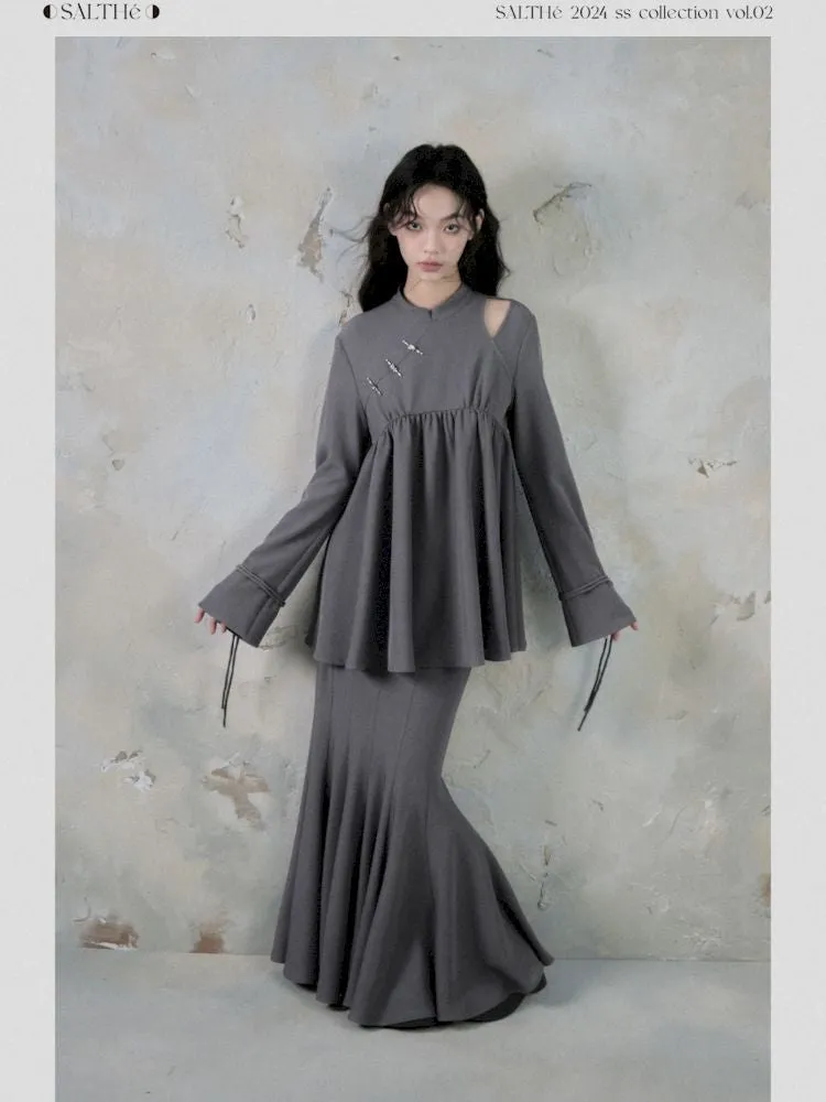 Off-Shoulder Top Fishtail Skirt Two-piece Set