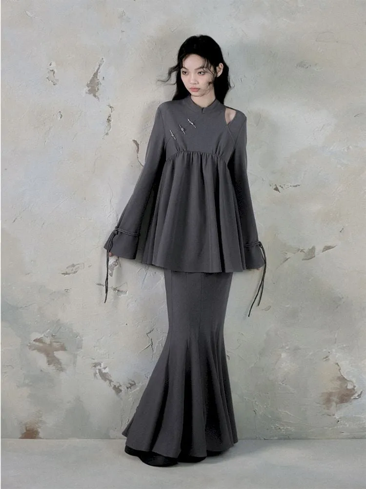 Off-Shoulder Top Fishtail Skirt Two-piece Set