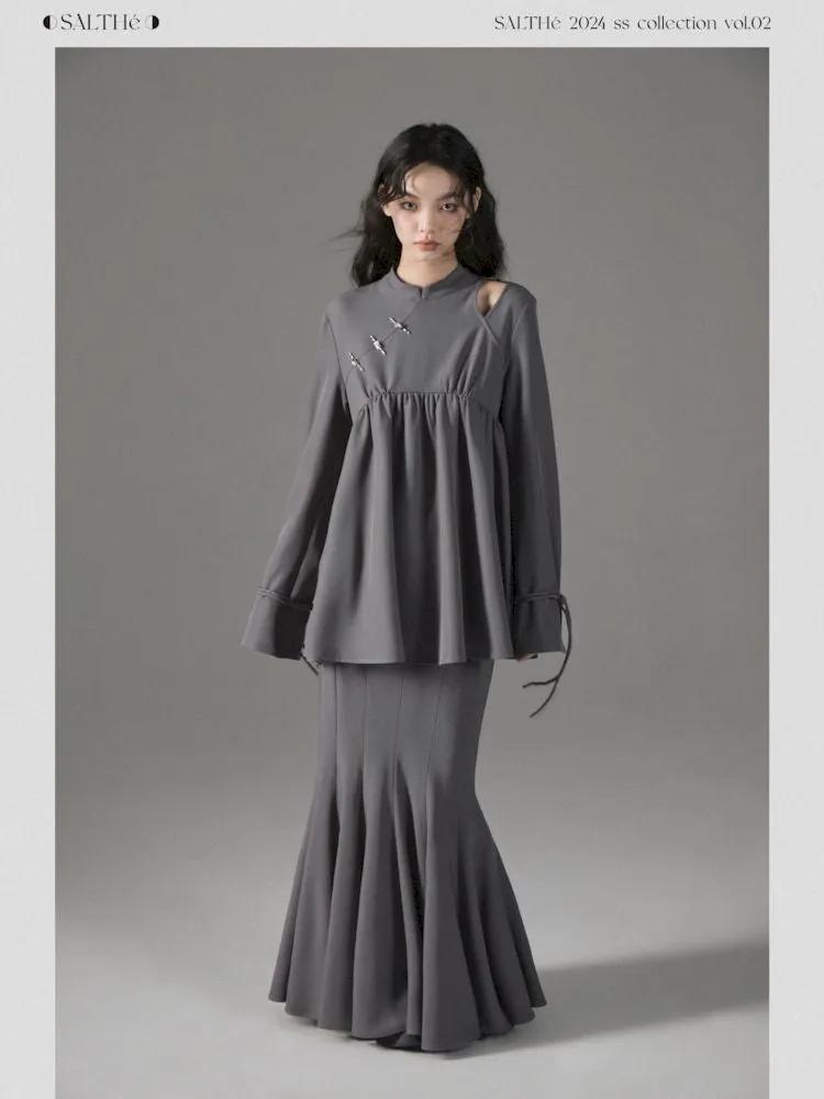 Off-Shoulder Top Fishtail Skirt Two-piece Set