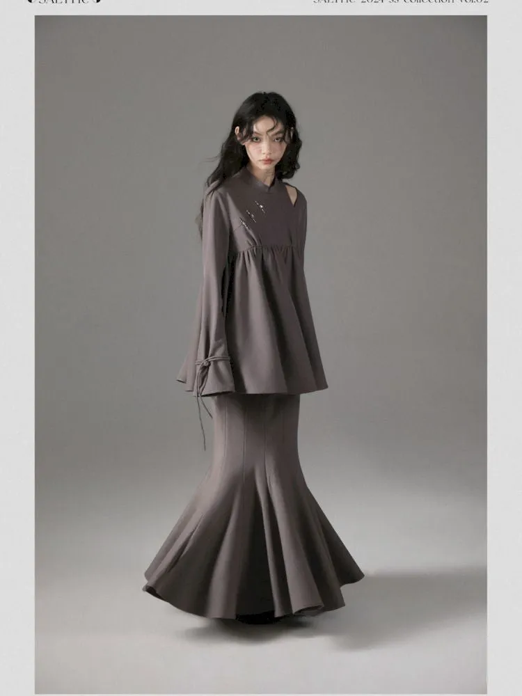 Off-Shoulder Top Fishtail Skirt Two-piece Set