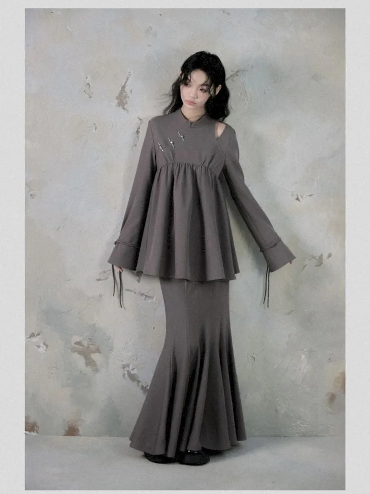 Off-Shoulder Top Fishtail Skirt Two-piece Set