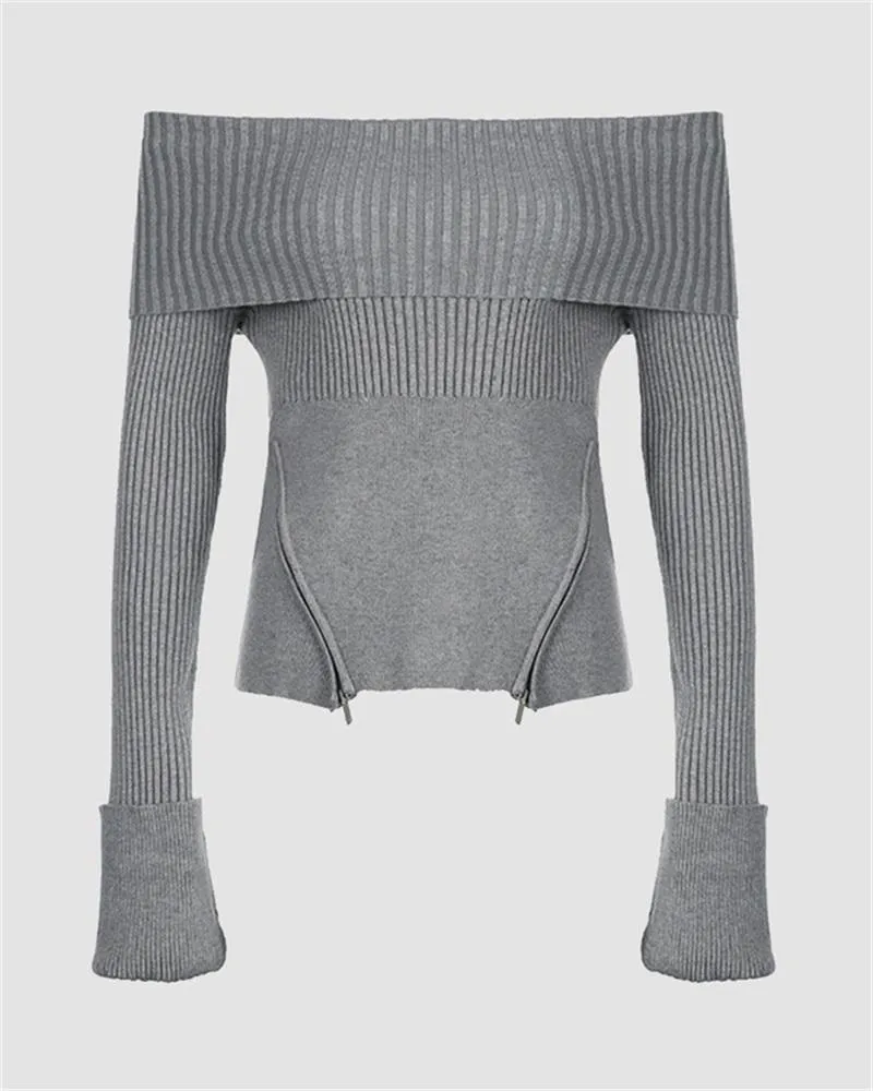 Off Shoulder Zipper Sweater