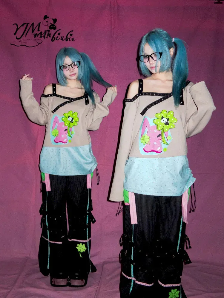 Off-the-Shoulder Studded Sweatshirt【s0000010962】