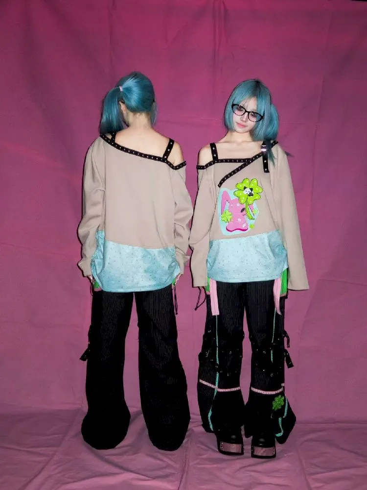 Off-the-Shoulder Studded Sweatshirt【s0000010962】