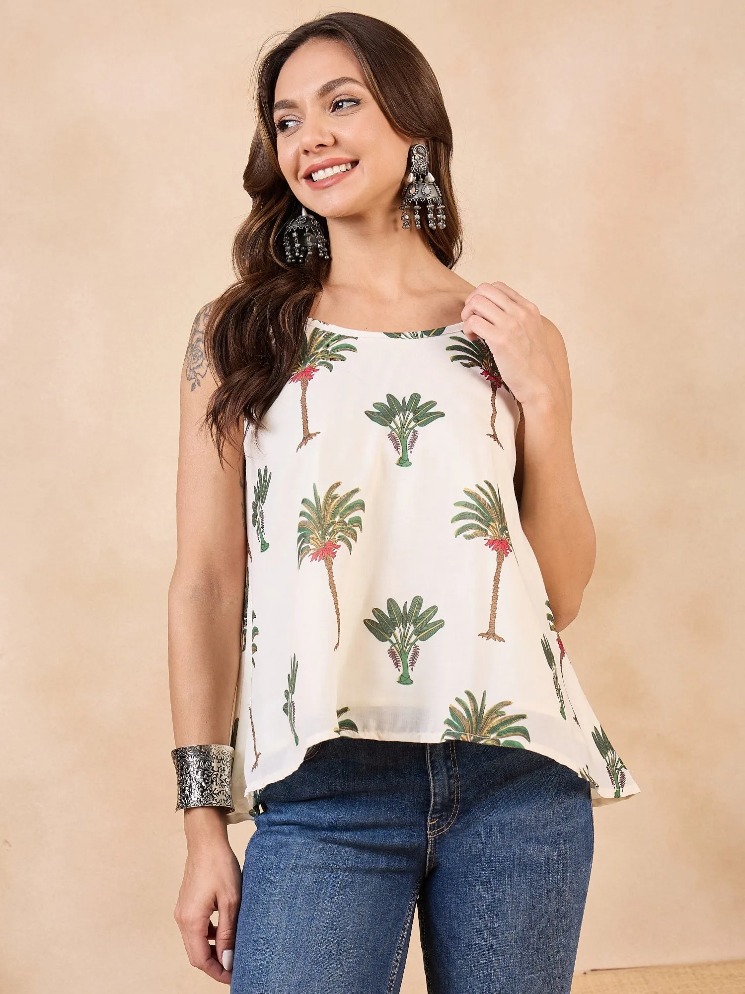 Offwhite Banana Coconut Tree Strappe Flare Top