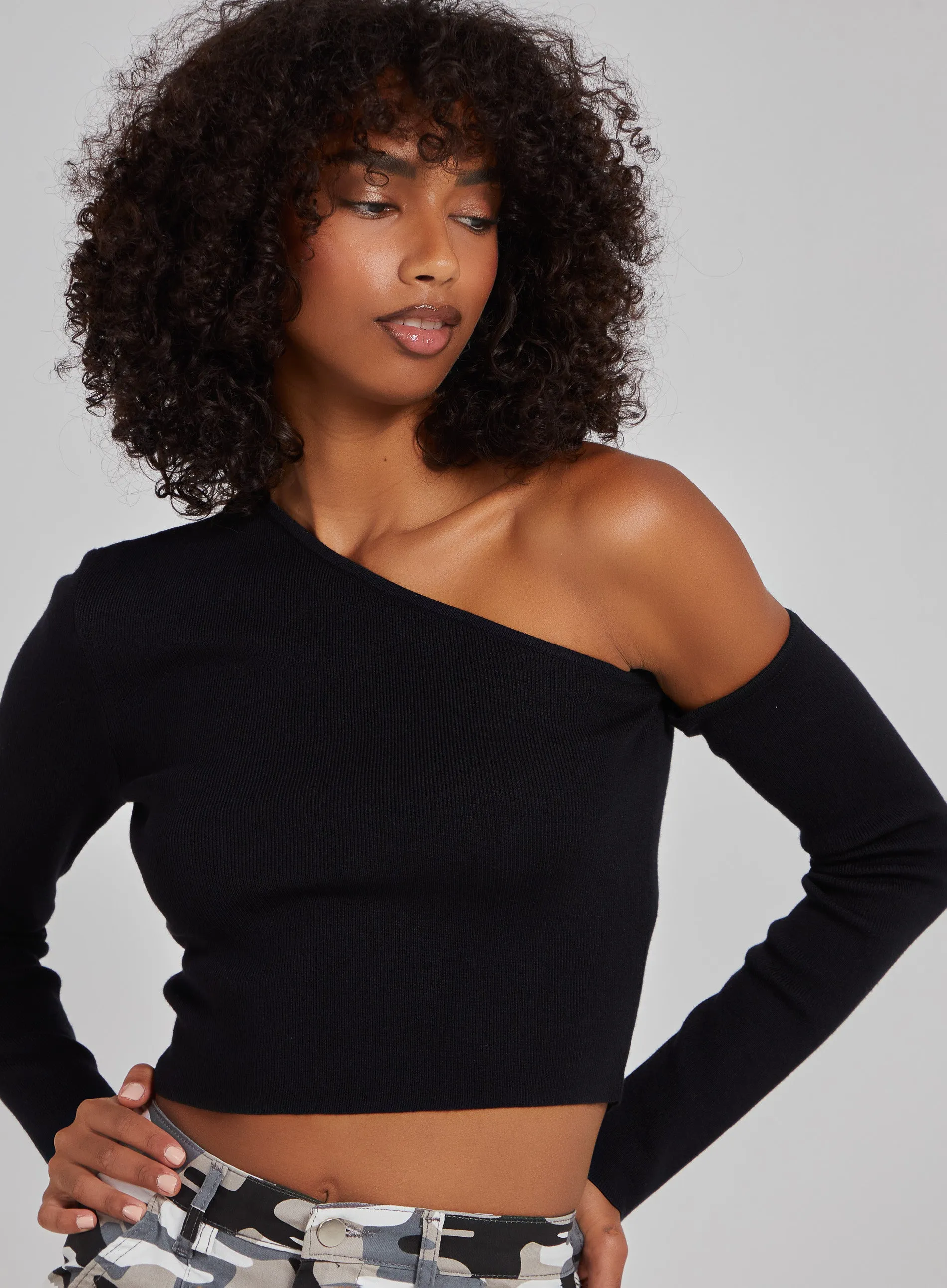 One Shoulder Long Sleeved Top