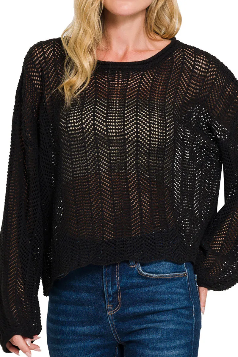 Opening Doors Black Hollow Out Long Sleeve Sweater