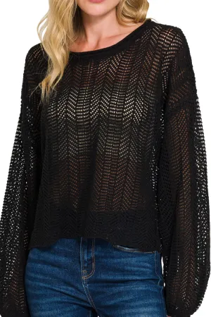 Opening Doors Black Hollow Out Long Sleeve Sweater