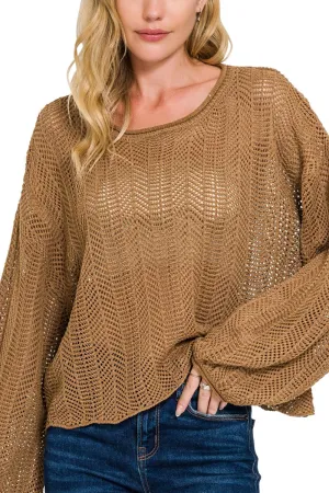 Opening Doors Deep Camel Hollow Out Long Sleeve Sweater