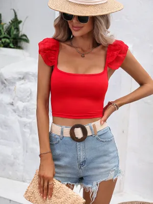 Orange Cropped Top With Ruffle Detail