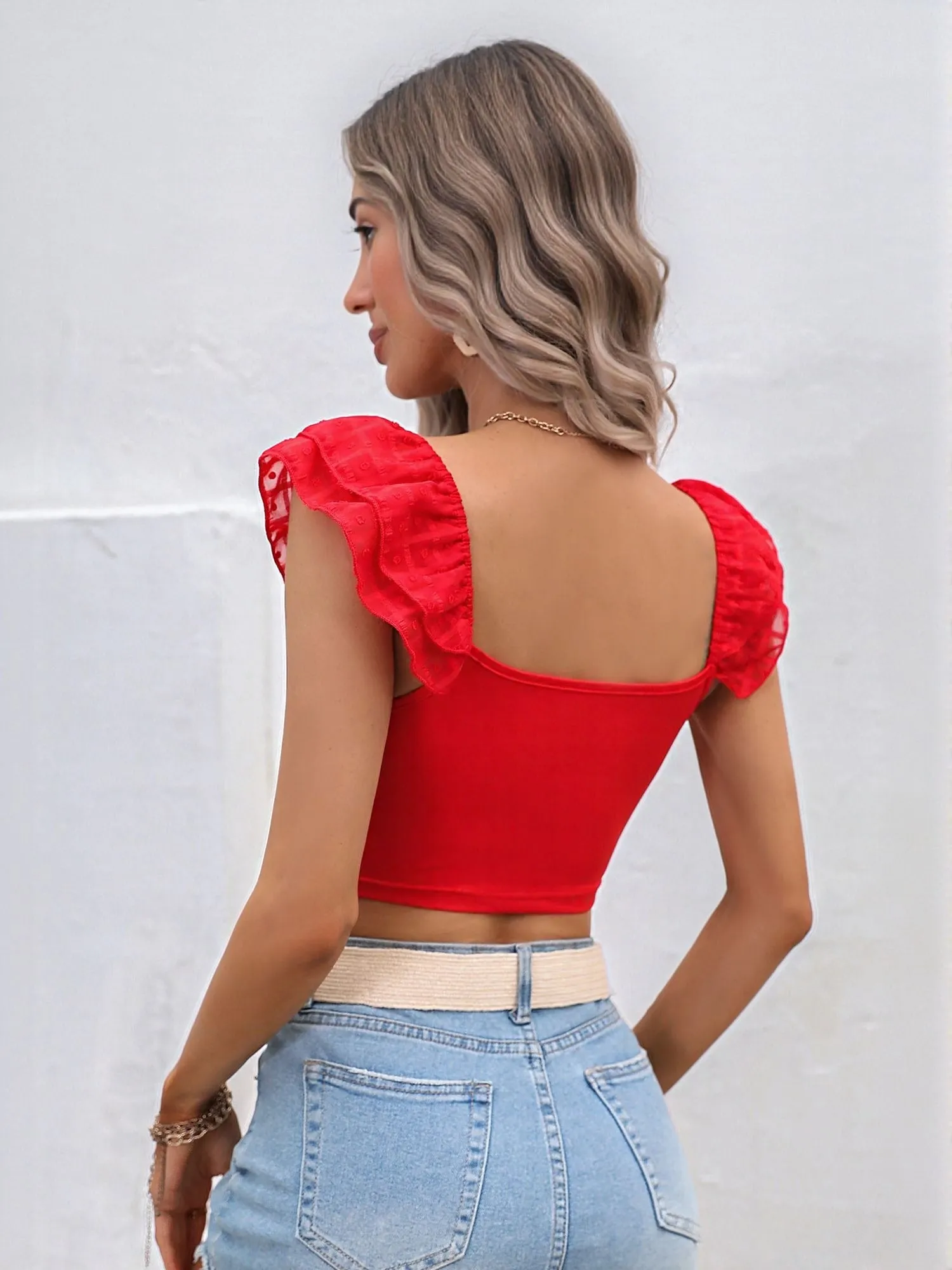 Orange Cropped Top With Ruffle Detail