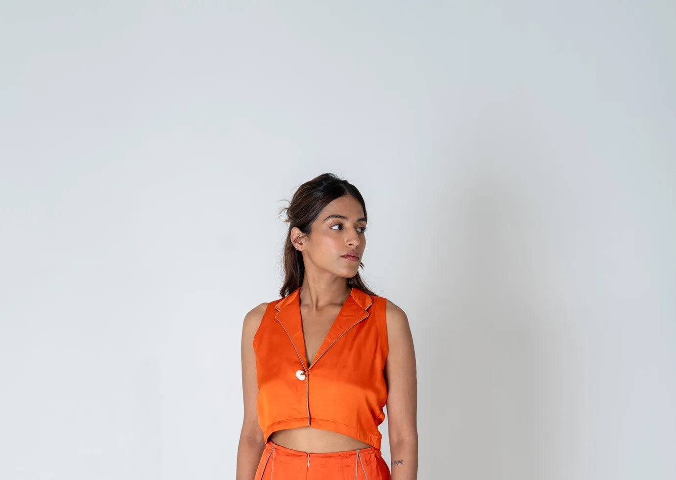 Orange Sleeveless Waistcoat Top