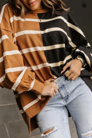 Oversized Contrast Striped Print Dropped Shoulder Top