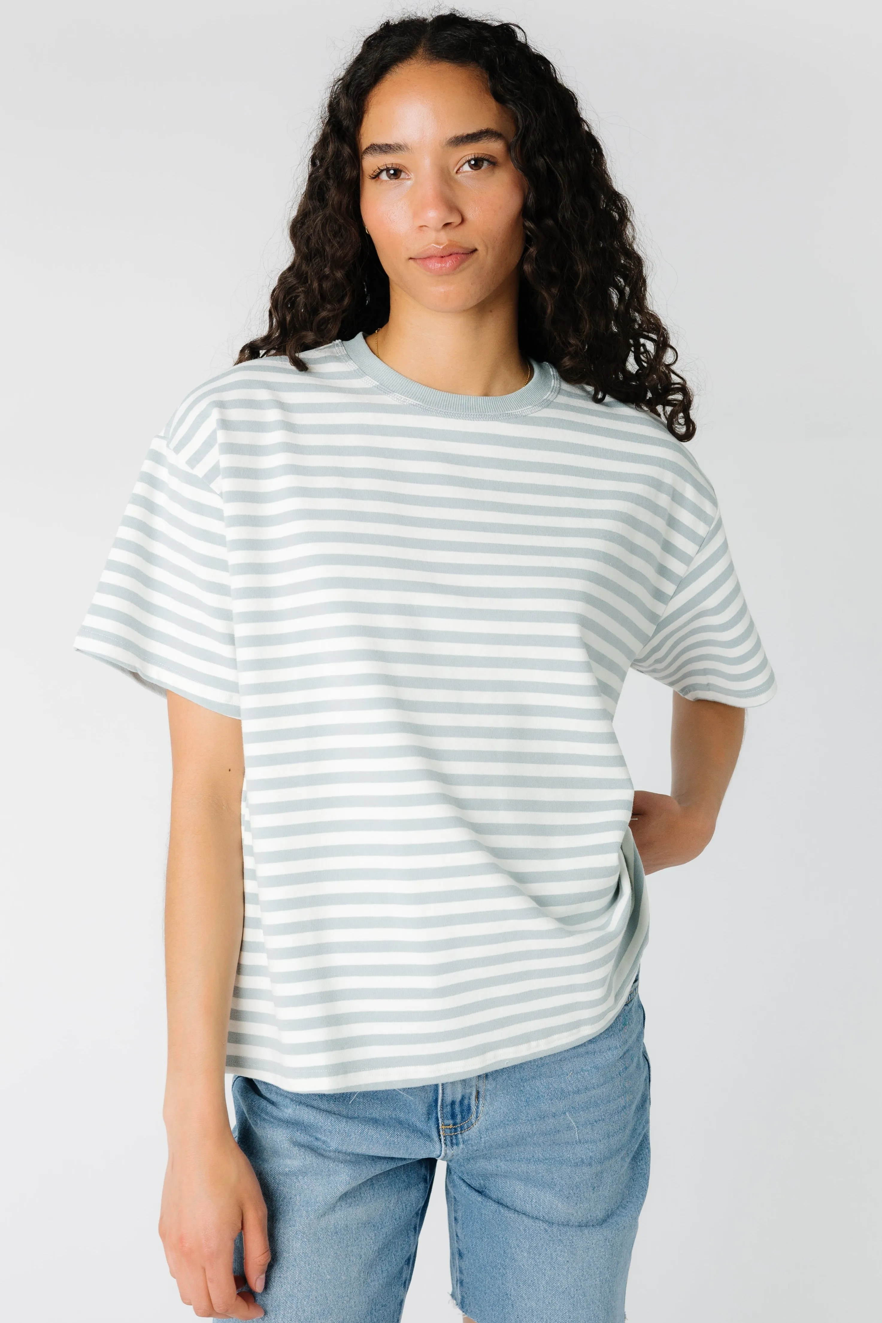 Oversized stripe T-shirt -  Dusty Blue