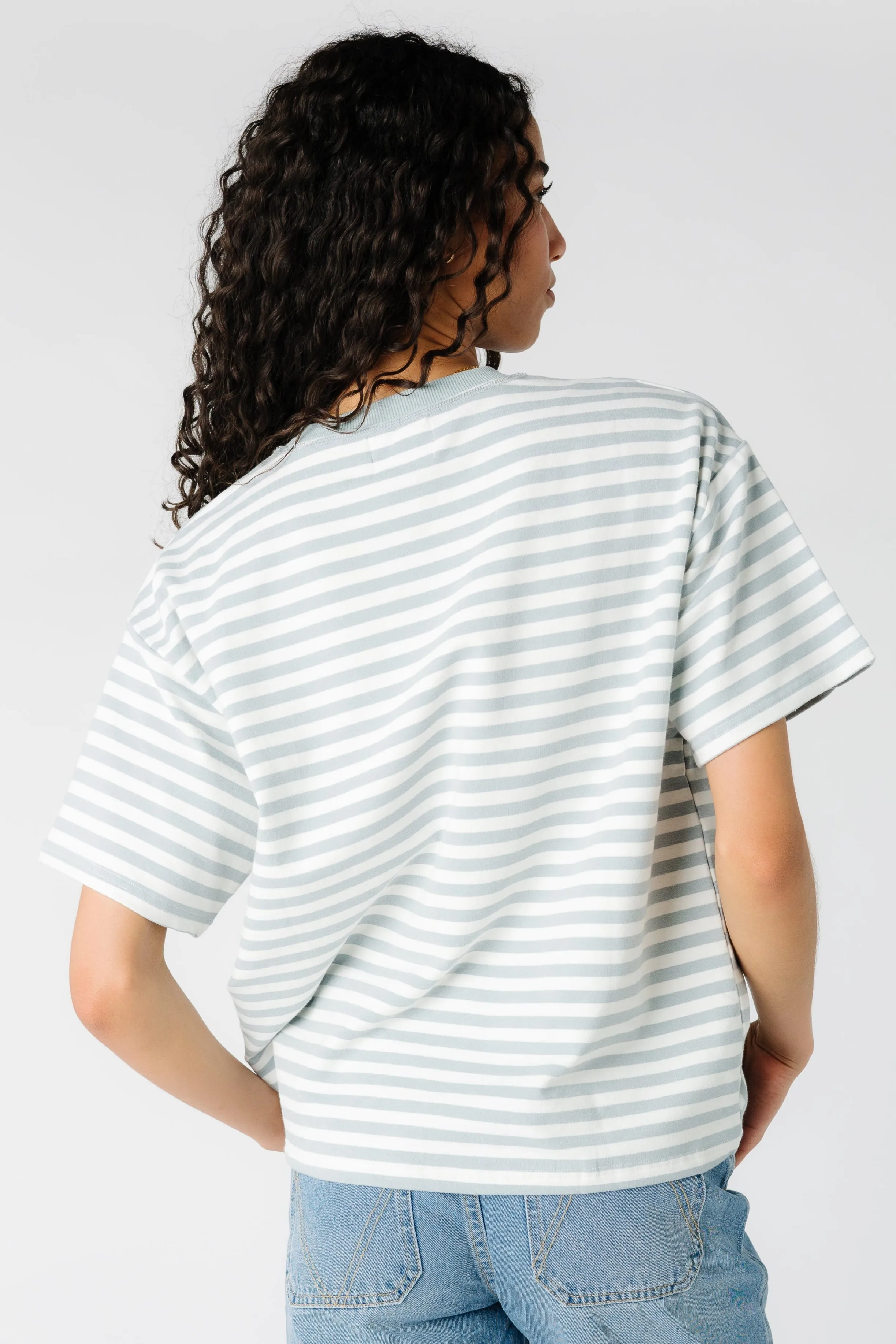 Oversized stripe T-shirt -  Dusty Blue