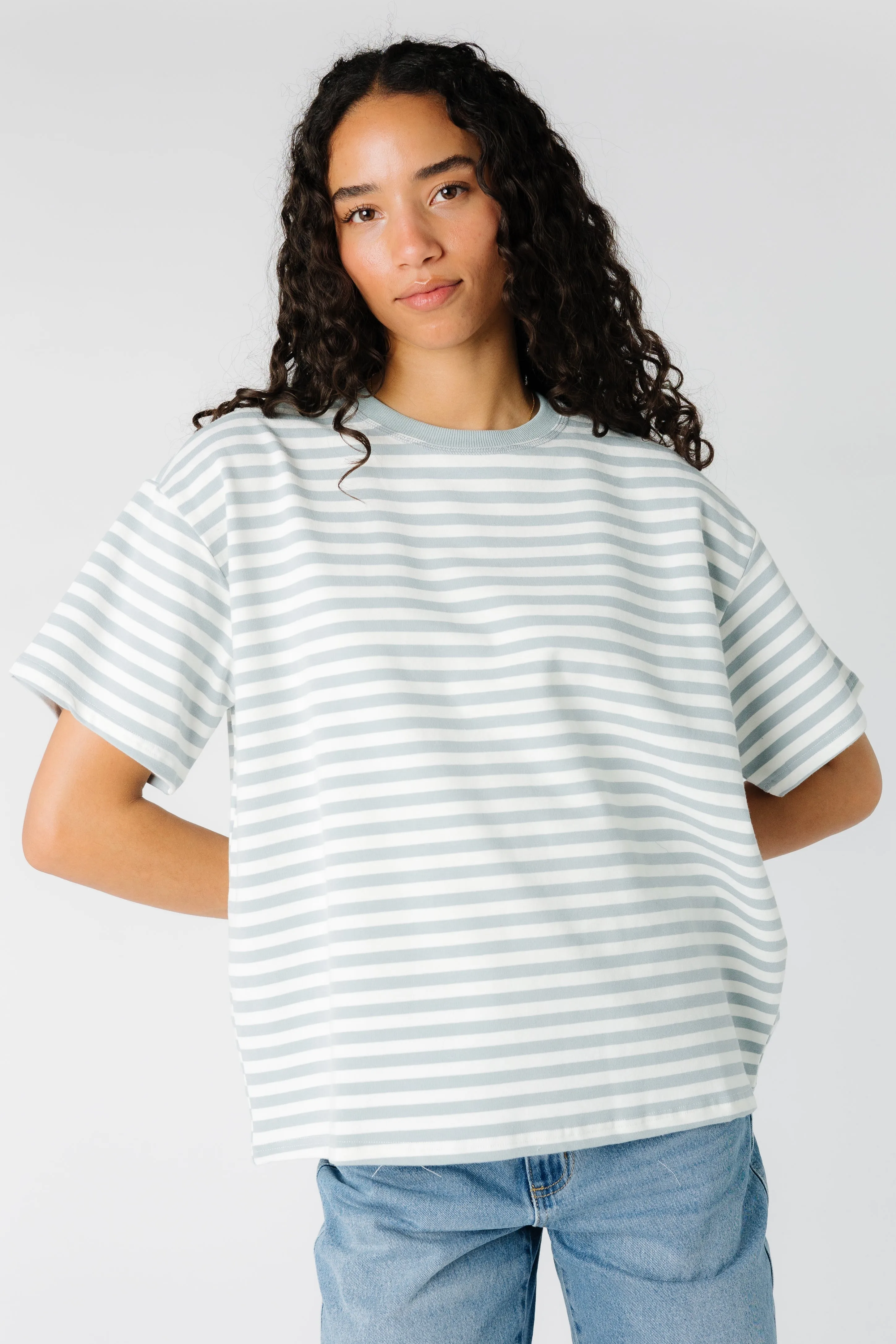 Oversized stripe T-shirt -  Dusty Blue