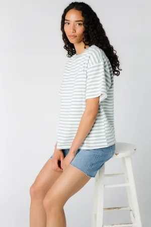 Oversized stripe T-shirt -  Dusty Blue