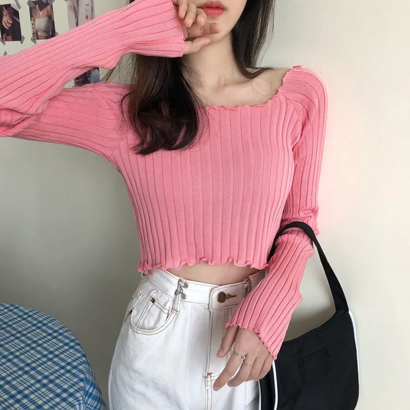 Peach Scallop Hem Knit Top