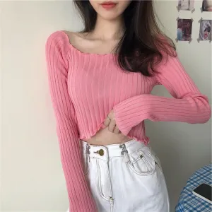 Peach Scallop Hem Knit Top