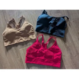 PINK Active Ribbed Bralette Top Seamless Stretch Comfy Casual BUNDLE