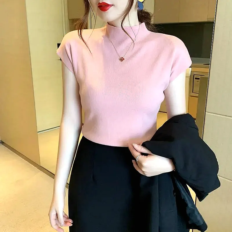 Pink High Neck Knit Top