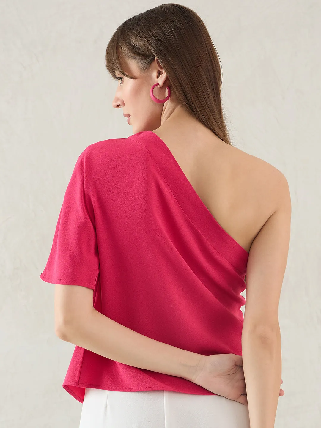 Pink Pleated One Shoulder Top
