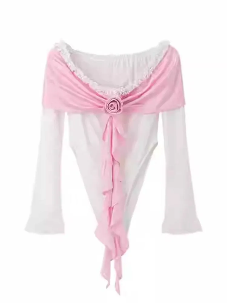 pink satin shawl off-shoulder jumpsuit