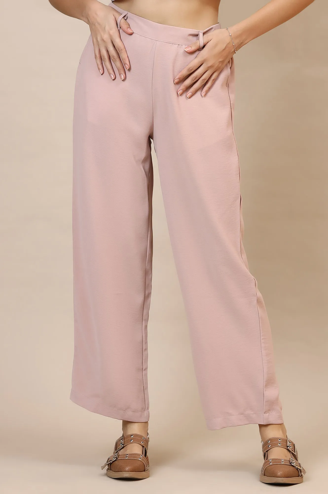 Pink Solid Straight Western Wear Palazzo Pants