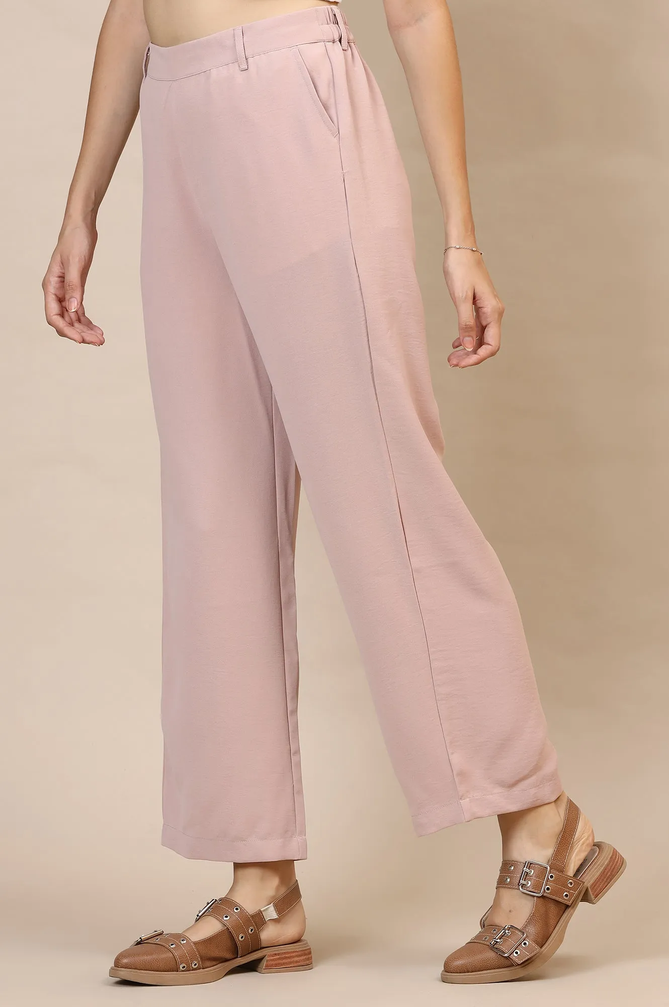 Pink Solid Straight Western Wear Palazzo Pants