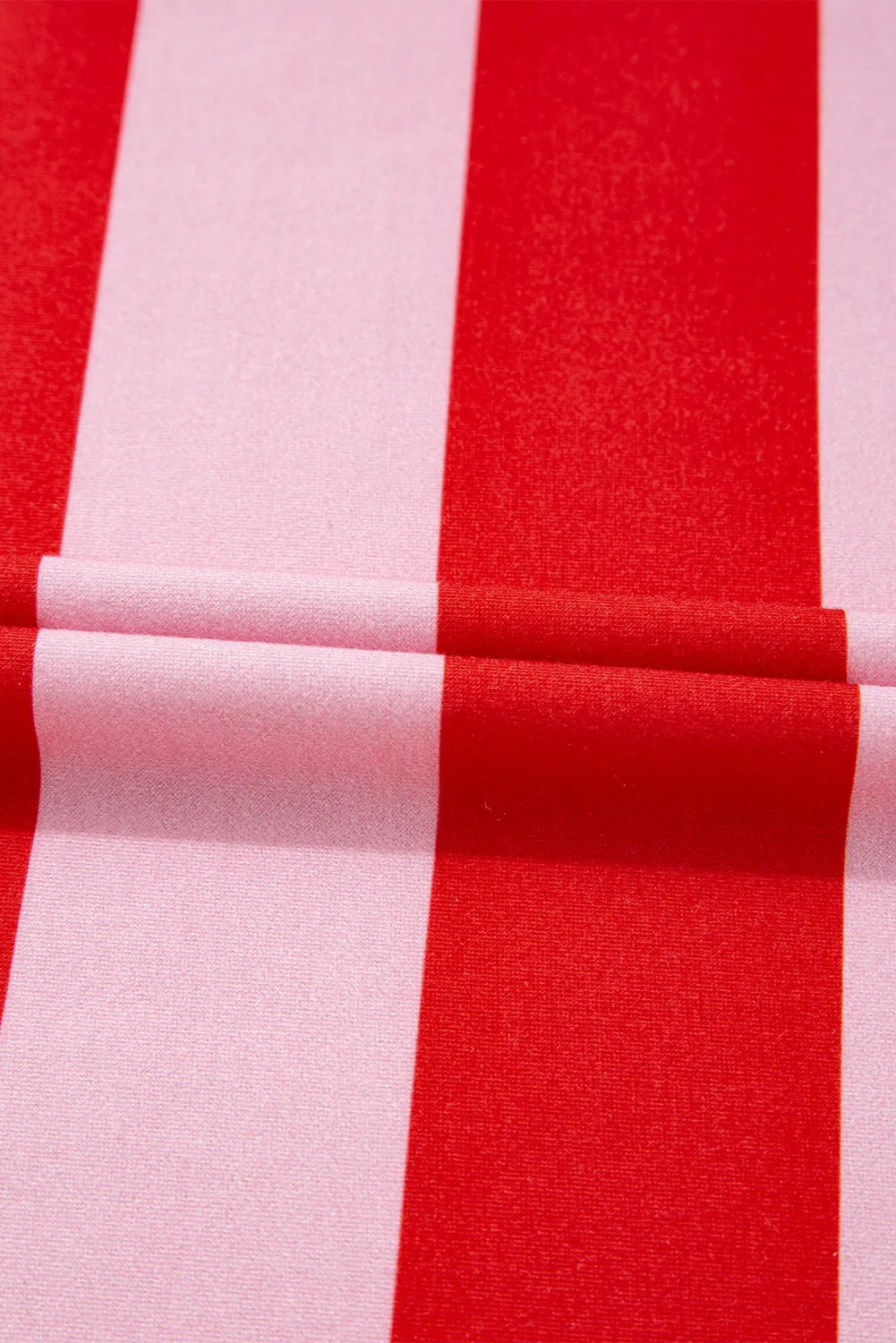 Pink Stripe Patchwork Round Neck Side Split Loose T Shirt