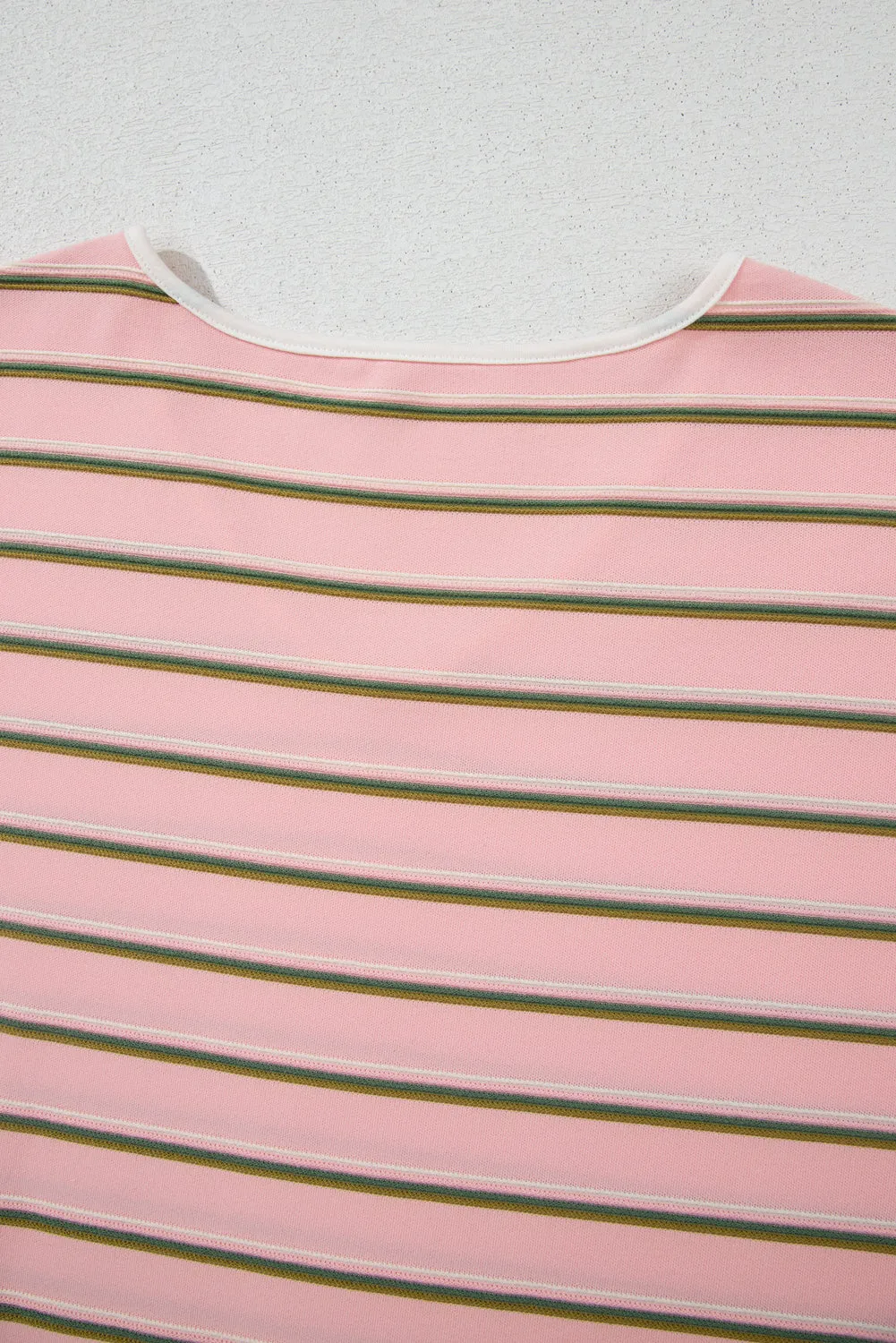 Pink Stripe V Neck Slim Fit Casual T Shirt