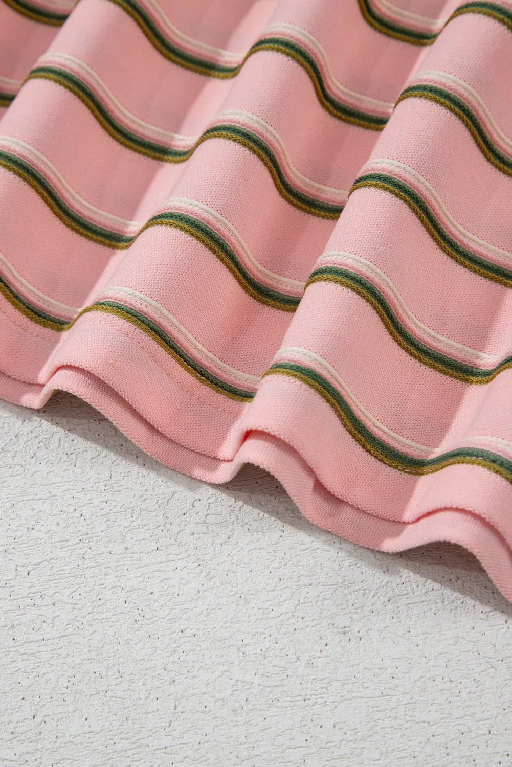 Pink Stripe V Neck Slim Fit Casual T Shirt