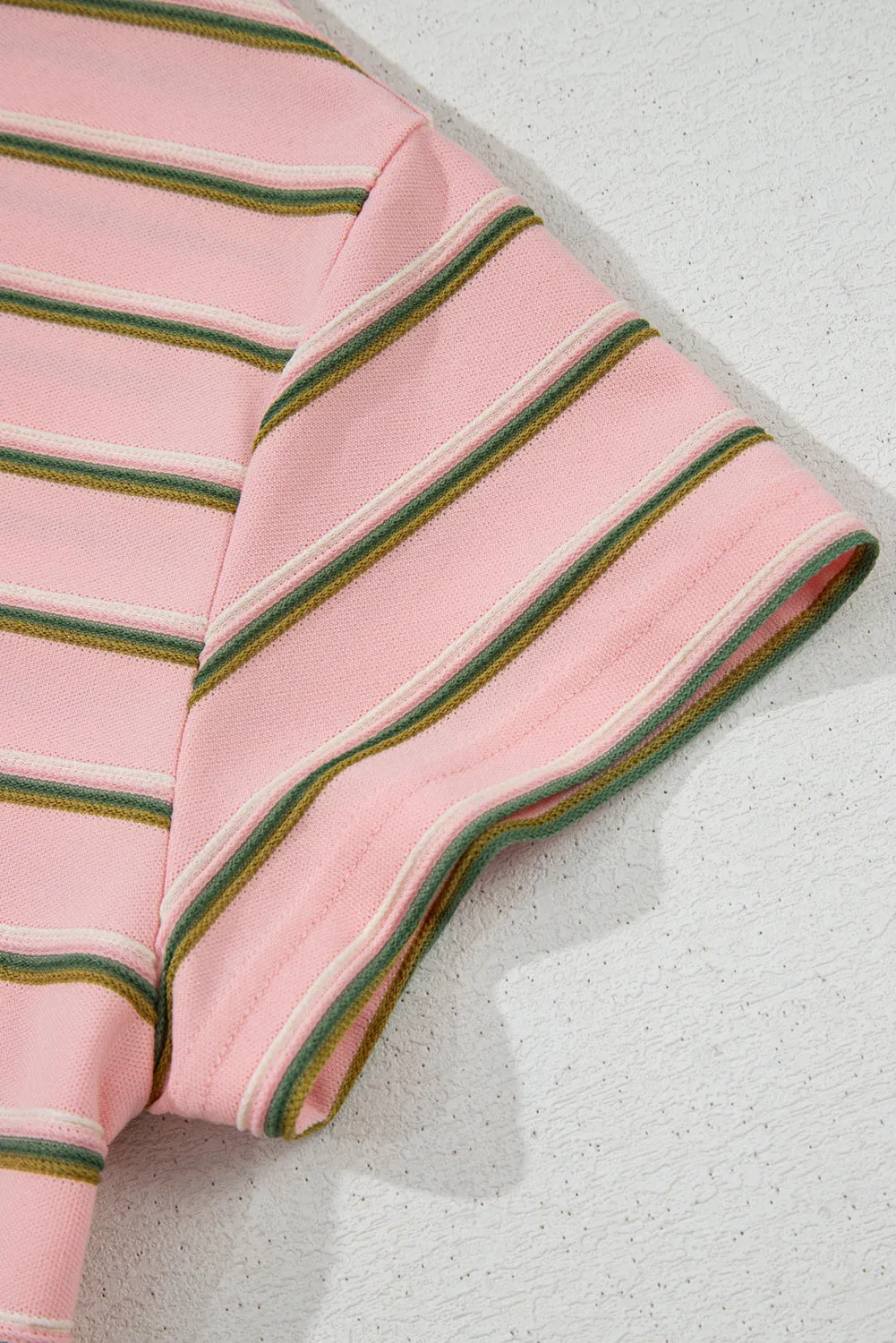 Pink Stripe V Neck Slim Fit Casual T Shirt