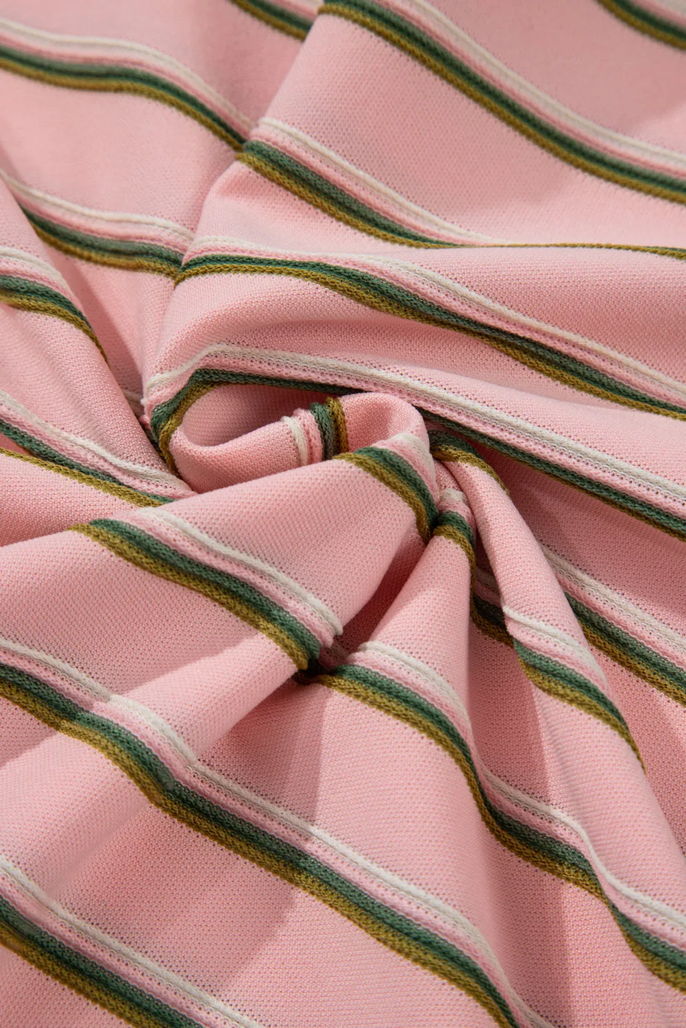 Pink Stripe V Neck Slim Fit Casual T Shirt