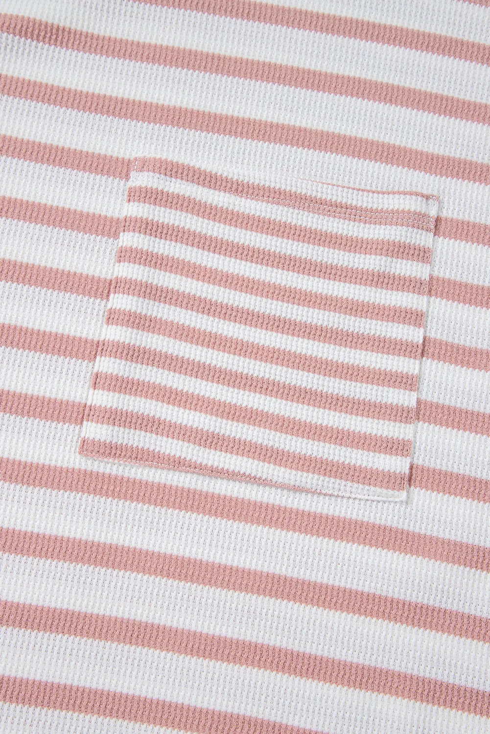 Pink Stripe Waffle Knit Pocketed Half Sleeve Plus Size T Shirt