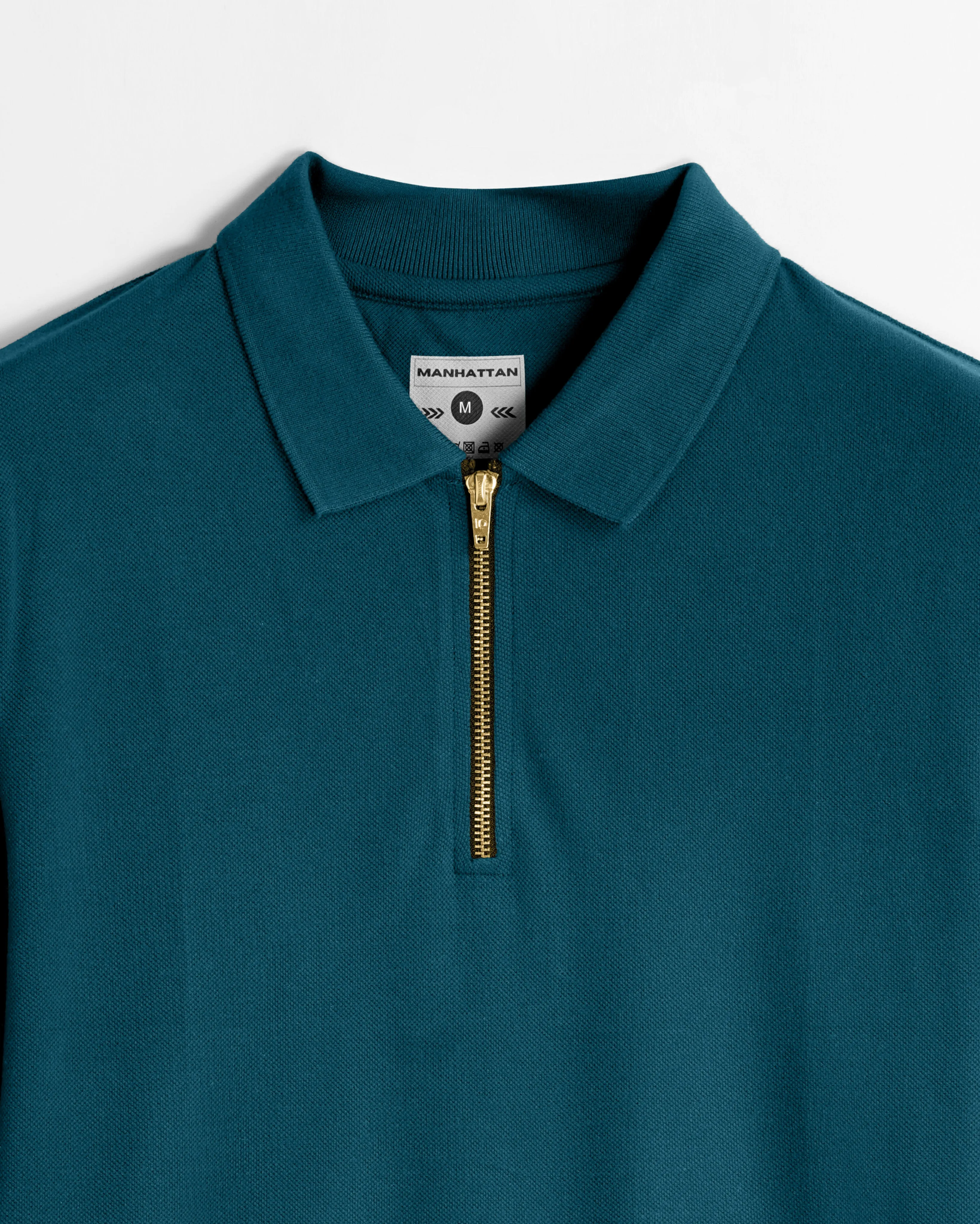 Polo Full Sleeve Zipper Teal Green Unisex