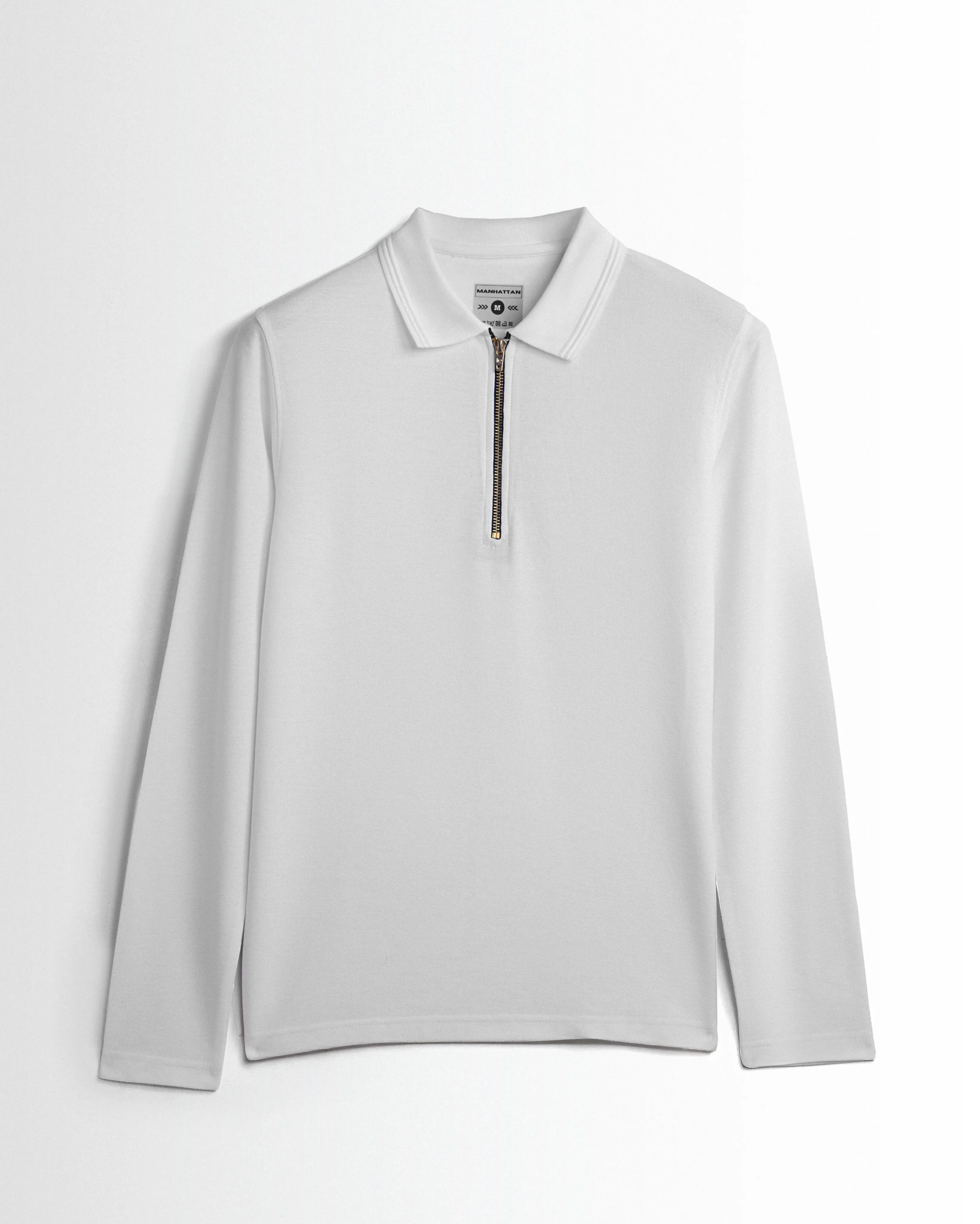 Polo Full Sleeve Zipper White Unisex