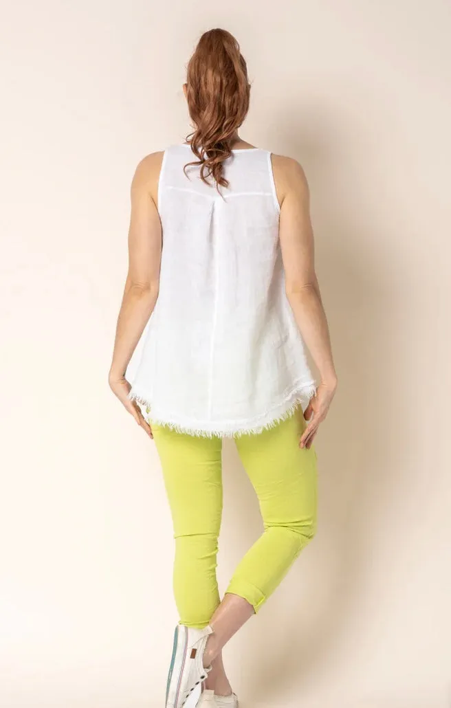 Poppy Linen Top In Navy   Lime Splice   White