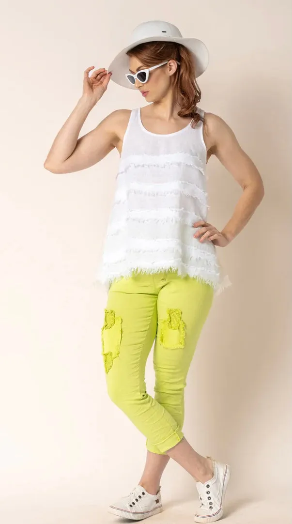 Poppy Linen Top In Navy   Lime Splice   White