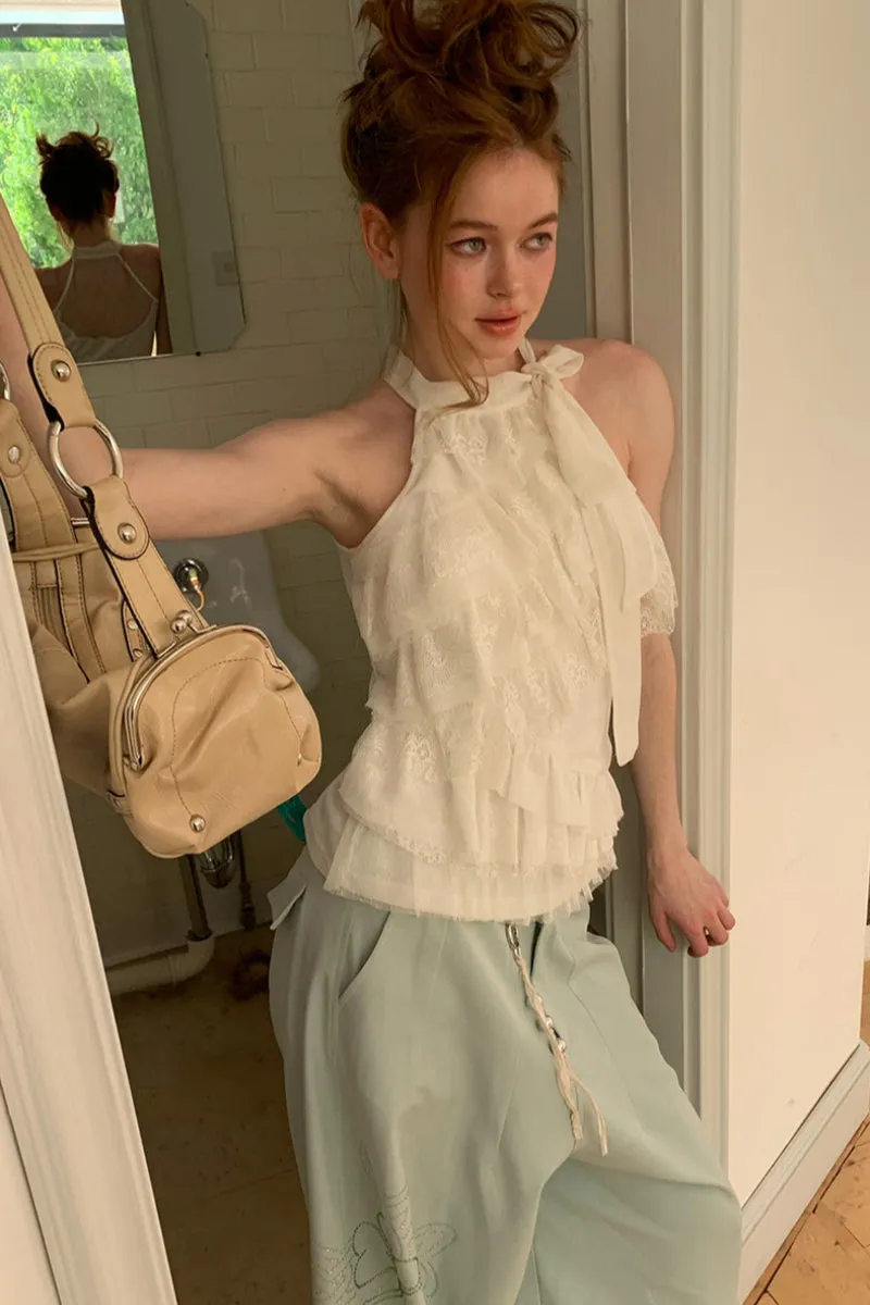 [Pre-sale] Elegant Cascading Lace Halter Top