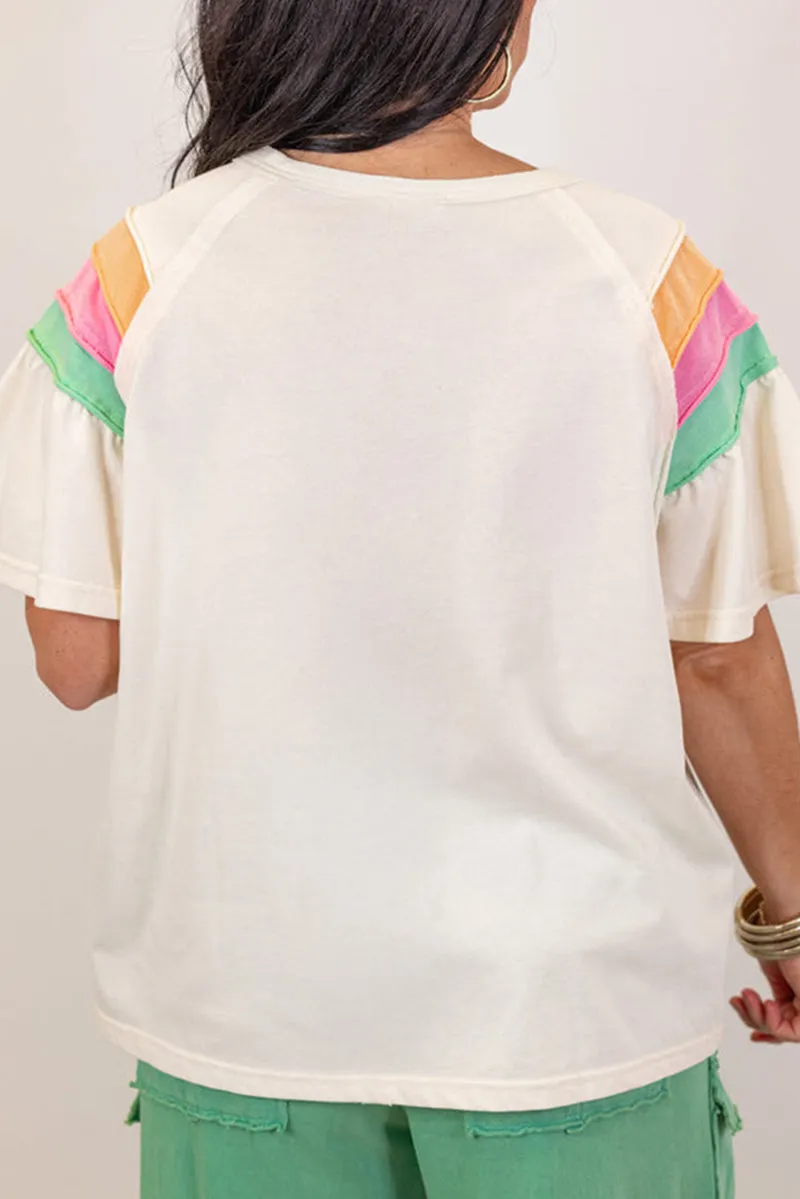 PREORDER! ETA 5/12 Colorblock White Short Sleeve Loose T-Shirt **SHIPPING EXPECTED TO BEGIN ON DATE 5/12**