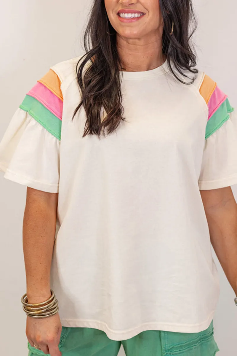 PREORDER! ETA 5/12 Colorblock White Short Sleeve Loose T-Shirt **SHIPPING EXPECTED TO BEGIN ON DATE 5/12**